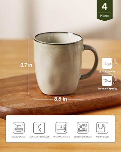 famiware Coffee Mugs Set of 4, Ocean Square 13oz Coffee Cup Set with Handle