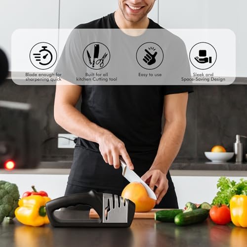HOTEC 4in1 Knife Sharpener, 3 Stage Manual Sharpener