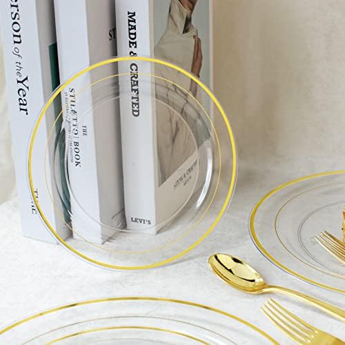 I00000 60 Pcs Clear Gold Plastic Plates, Premium Disposable Party Plates