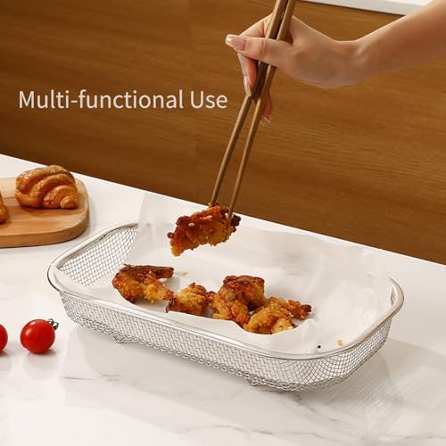 18/8 Stainless Steel Colander Strainer for Kitchen, Rectangular Colander for Pasta, Vegetables, Fruits, Rustproof & Dishwasher Safe (13.0 x 7.1 x 2.2 inch)