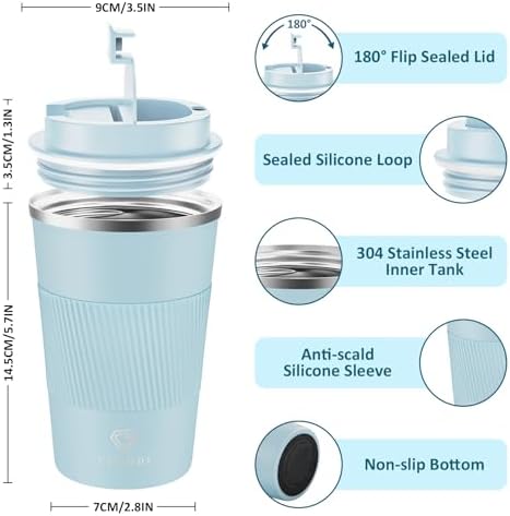 CS COSDDI 12 oz Coffee mug - Stainless Steel Coffee Cup with Leakproof Lid