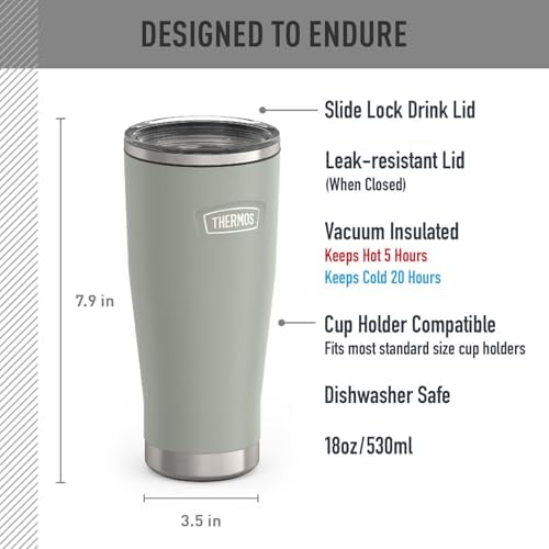 THERMOS ICON SERIES, Stainless Steel Tumbler with Slide Lock, 18 Ounce, River Rock