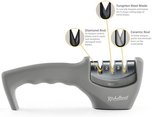 4-in-1 Kitchen Knife Accessories: 3-Stage Knife Sharpener Helps Repair, Restore and Polish Blades and Cut-Resistant Glove