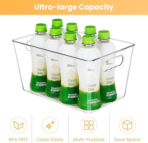 YIHONG 16 Pack Clear Pantry Organizer Bins,Plastic Storage Containers with Handle for Kitchen,Freezer,Cabinet,Closet,Bathroom Under Sink Organization