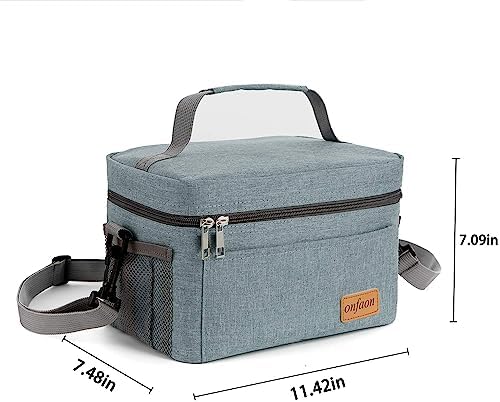Lunch Bag for Men/Women, Insulated Reusable Lunch Box Leakproof Cooler Tote Bag Freezable with Adjustable Shoulder Strap for Office Work Picnic Beach(Grey)