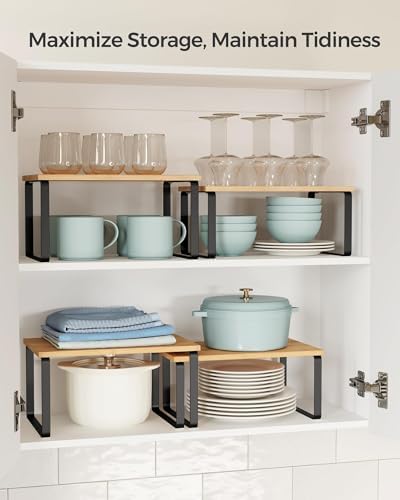 SONGMICS Cabinet Organizer Shelf, Set of 4 Spice Rack, Kitchen Storage