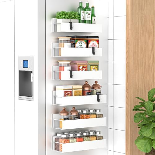 HuggieGems Metal Magnetic Spice Rack for Refrigerator White, 6 Pack