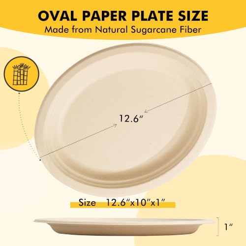 RACETOP Compostable Oval Paper Plates 12 Inch 125 Pack