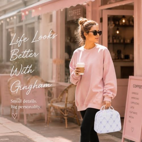 LOVELYWIND Lunch Box for Women, Insulated Lunch Bag, Purple Bow Print Tote
