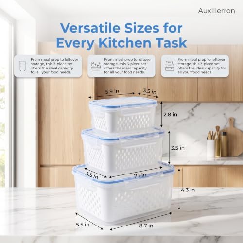 Stackable Produce Storage with Colander for Fridge Meal Prep