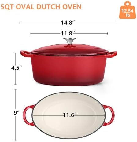 TeamFar Oval Dutch Oven, 5qt Enameled Cast Iron Dutch Oven Pot with Lid