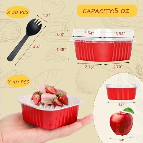 LNYZQUS 5oz Mini Cake Tins with Lids and Spoons, Disposable Brownie Pans
