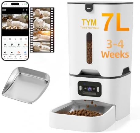 TYM Automatic Cat Feeder with Camera, 5G WiFi Food Dispenser for Small Pets