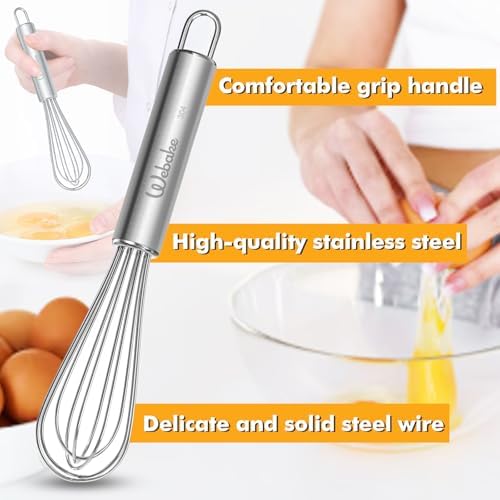 Webake 7.5" Stainless Steel Mini Whisks, 304 Small Metal Whisk for Professional or Home Set of 2