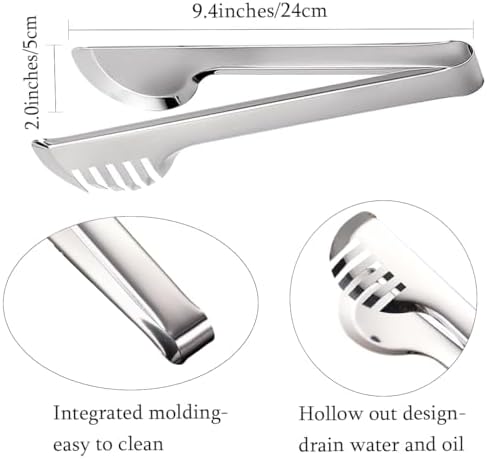 2-Pack Stainless Steel Sliver Salad Tongs, Non-slip & Easy Grip Smart Locking Clip Handy Utensil for Cooking, Serving, Barbecue, Buffet, Salad, Ice, Oven (9.5 Inch)