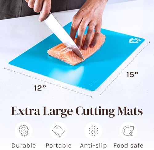 Flexible Plastic Cutting Board Mats for Kitchen, Set of 4 Thick Large 15x12