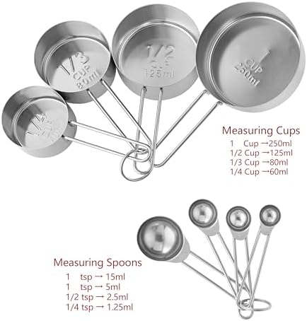 8PCS Measuring Cups, OHOLA Stainless Steel Measuring Cups and Spoons Set, Great for Cooking and Baking