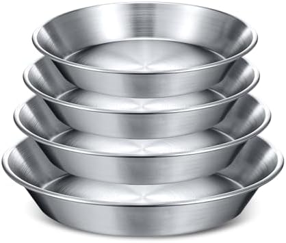 4 Pcs Stainless Steel Pie Pan Set 7.87",8.66",9.45",10.24" Pizza Pan Deep Pie Dish Pie Plate Baking Tray Dishes for Pizza Baking Serving Oven Grill, 4 Sizes