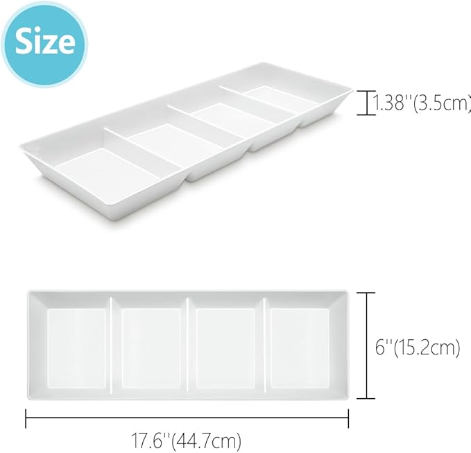 Divided Serving Tray Platter, 3 Pack 17.6" x 6" Fruit Veggie Food Tray for Party, Plastic Serving Trays for Appetizer, Snack, Dessert, Cookie, Brunch Decorations Platters, White Trays BPA-Free