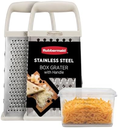 Rubbermaid EZ Grip Box Grater, Stainless Steel Cheese Grater & Container - BPA Free Multi-Surface Cheese Shredder & Food Grater Coconut Milk | Graters for Kitchen -Non-Slip Base, Dishwasher Safe