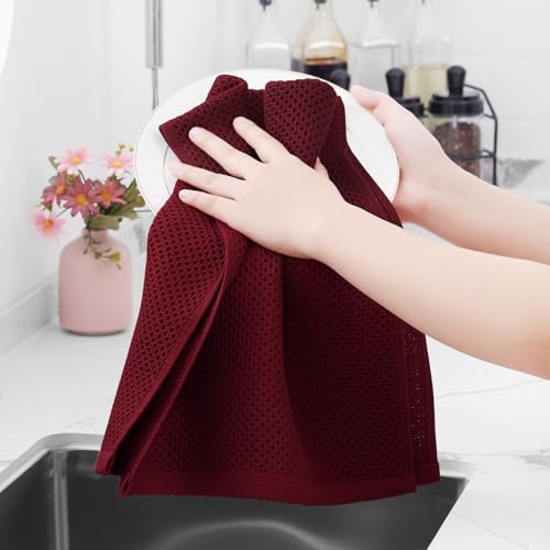 Homaxy 100% Cotton Waffle Weave Kitchen Dish Towels 6-Pack, Burgundy