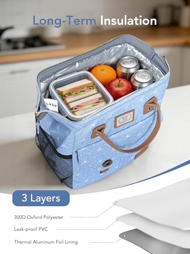 Lekesky Insulated Lunch Bag Portable Lunch Bag for Women Work-11L, Blue