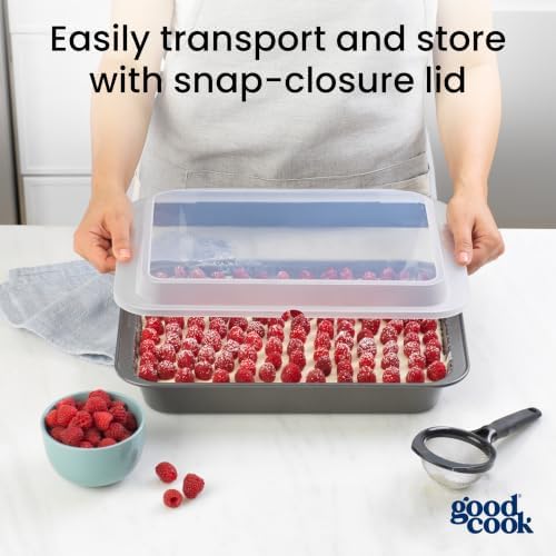 GoodCook Set of 2 Nonstick Steel 13" x 9" Cake Baking Pans with Covers, Gray
