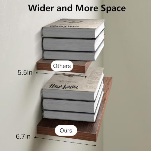 BAYKA Walnut-Like Floating Shelves 15.7in, 3 Pack, Wall Mounted Wall Decor