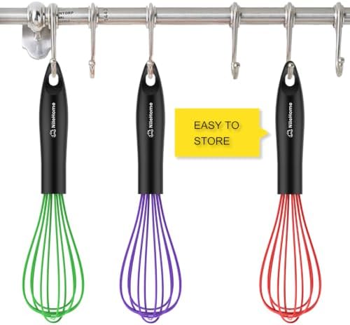 NileHome Silicone Whisk Set 8" 10" 12" Kitchen Whisk Multicolor,3-pack