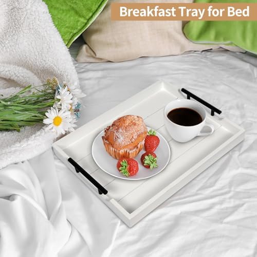 SXNOWS Wood Serving Tray with 2 Sets of Handles,White