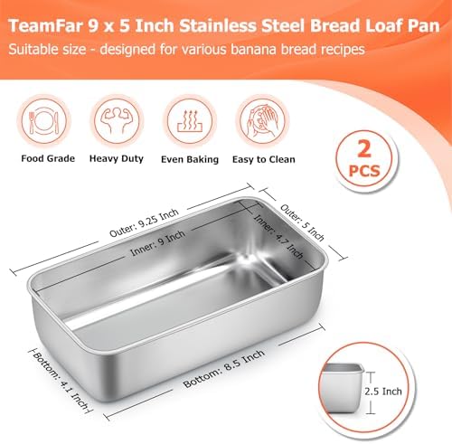 TeamFar Loaf Pans for Baking Bread, 9 x 5 Inch Stainless Steel Loaf Pans