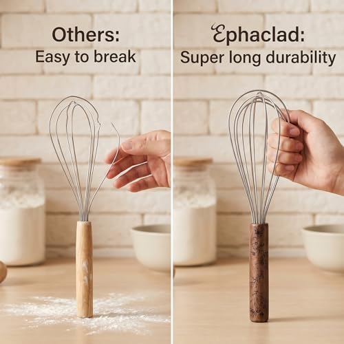 11.8" Whisk – 400 Series Spring Steel with Wood Handle, Durable Hand Mixer for Eggs, Batter, Cream, and Sauces, Kitchen Baking and Cooking Tool