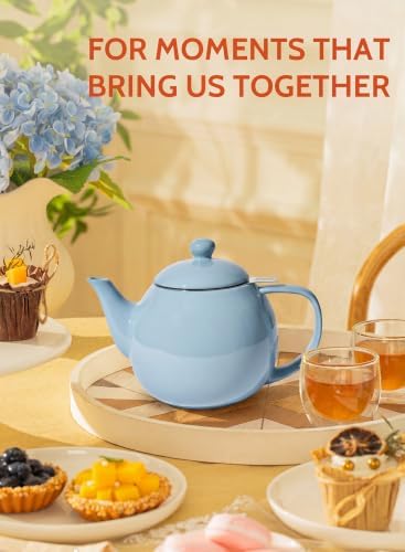 Sweese Porcelain Teapot 27 oz with Infuser for Loose Leaf Tea, Bluish Grey