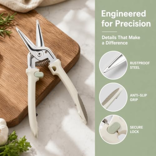 Kitchen Shears, Stainless Steel Food Scissors, White