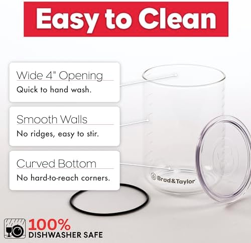 Brod & Taylor Sourdough Starter Jar (32oz) 100% Dishwasher Safe, Measurement Markings, Height Marker & Loose-Fitting Lid That Prevents Pressure Buildup (Durable Glass Jar, BPA-Free)