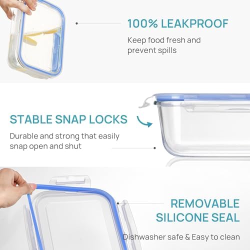 Vtopmart 2Pack 1860ml/63oz Large Glass Storage Containers With Lids, Blue