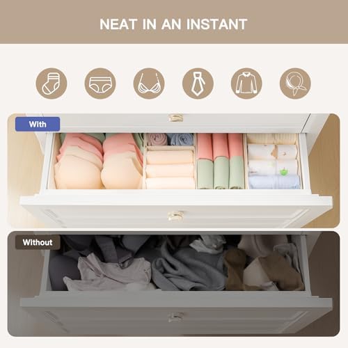 Criusia Drawer Organizer Clothes, 21 Pack Dresser Organizer for Baby Clothes, Underwear, Sock - Foldable Closet Organization and Storage Dividers Bins for Nursery, Bedroom (Beige)