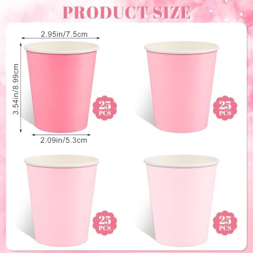 NatNarr 100 Pack Gradient Pink Paper Cups 9oz Pink Cups Gender Reveal Cup