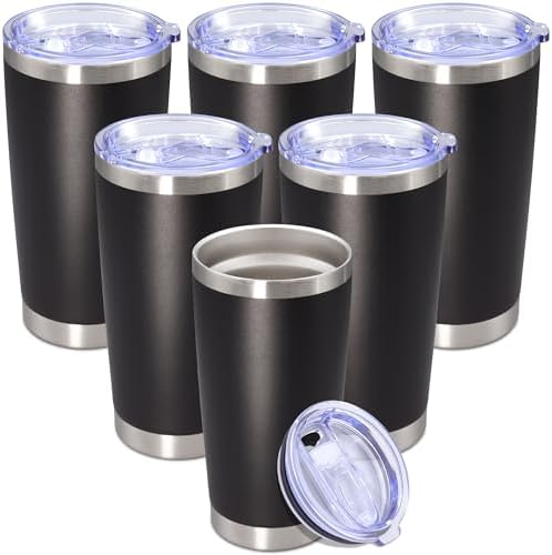 20 oz Tumbler Insulated Tumblers Stainless Steel Coffee Mug,Black 6PCS