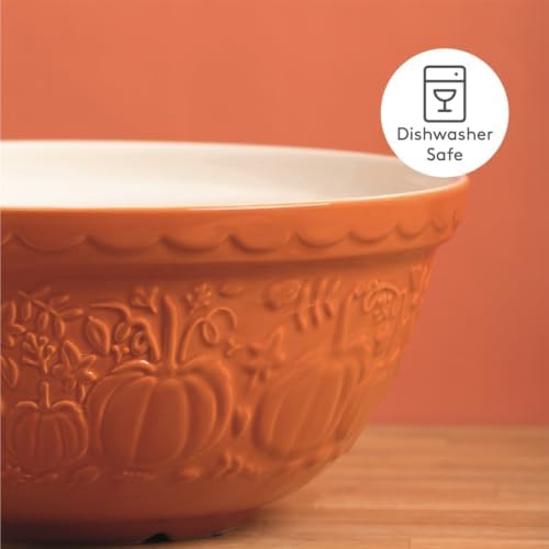 Mason Cash In the Pumpkin Patch S12 Mixing Bowl Stoneware, 4.25 Qt, Embossed Pumpkin Design (Persimmon)