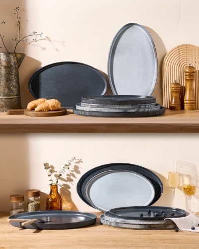 famiware Large Serving Platters Set of 3 Sizes - Oval, Smoky Blue