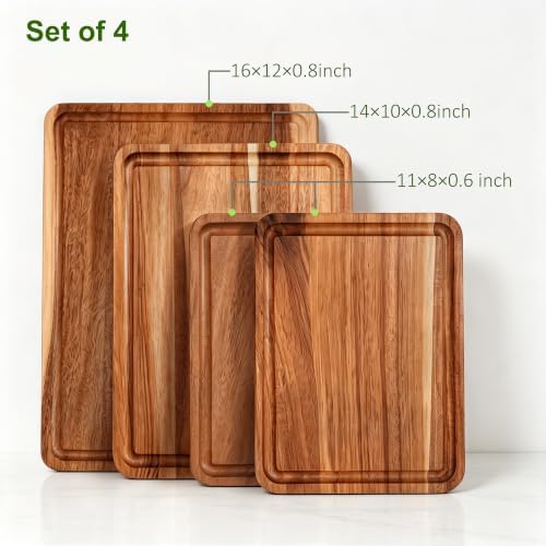 AZRHOM Large Solid Acacia Wooden Chopping Board Set of 4 for Kitchen