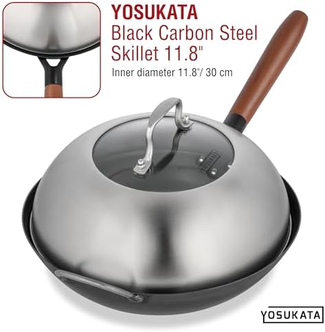 YOSUKATA Premium Stainless Steel Wok Lid 11.4 Inch For 11.8 In Wok