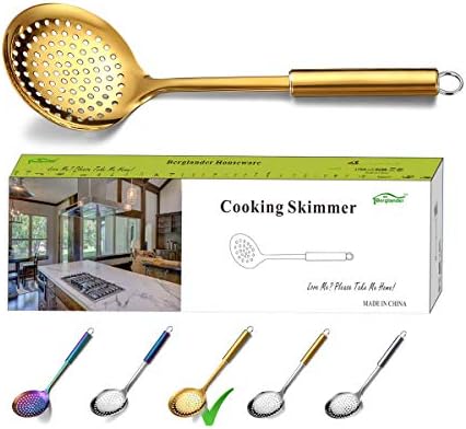 Berglander Golden Cooking Skimmer With Titanium Plating, Stainless Steel Gold Strainer, Slotted Spoons