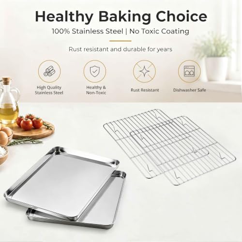 Onader Baking Sheet with Wire Rack 9x13IN Stainless Steel Quarter Sheet Pan