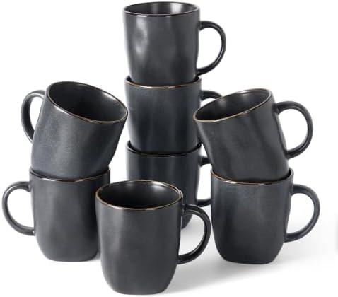 famiware Coffee Mugs Set of 8, Ocean Square 13oz Coffee Cup Set with Handle
