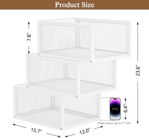 3 Pack Stackable Closet Organizers and Storage Basket, Wire Closet Shelf Organizer Storage Bins, Pull-Out Sweatshirt Organizer for Wardrobe Cupboard, Space-Saving Cube Clothes Storage Drawer, White