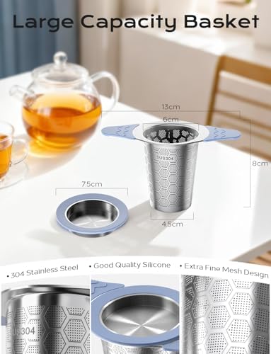 Tea Infuser for Loose Leaf Tea,Stainless Steel Tea Infuser with Heat Proof Silicone Handles,Extra Fine Mesh Tea Strainers Filter Fine Tea Leaves Effectively,Fits TeaPots/Mugs