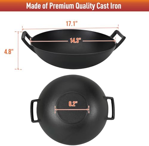 Charkettle 14" Cast Iron Wok with Handles for Gourmet BBQ System Grill