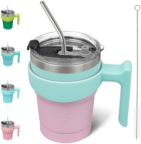 BJPKPK 10 oz Mini Tumbler with Lid, Straw & Handle, Insulated Steel Cup